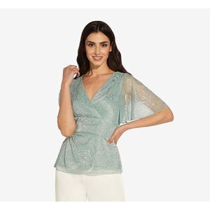 Adrianna Papell Women's Dress Sz 4 Metallic Printed Flutter-Sleeve Top Green